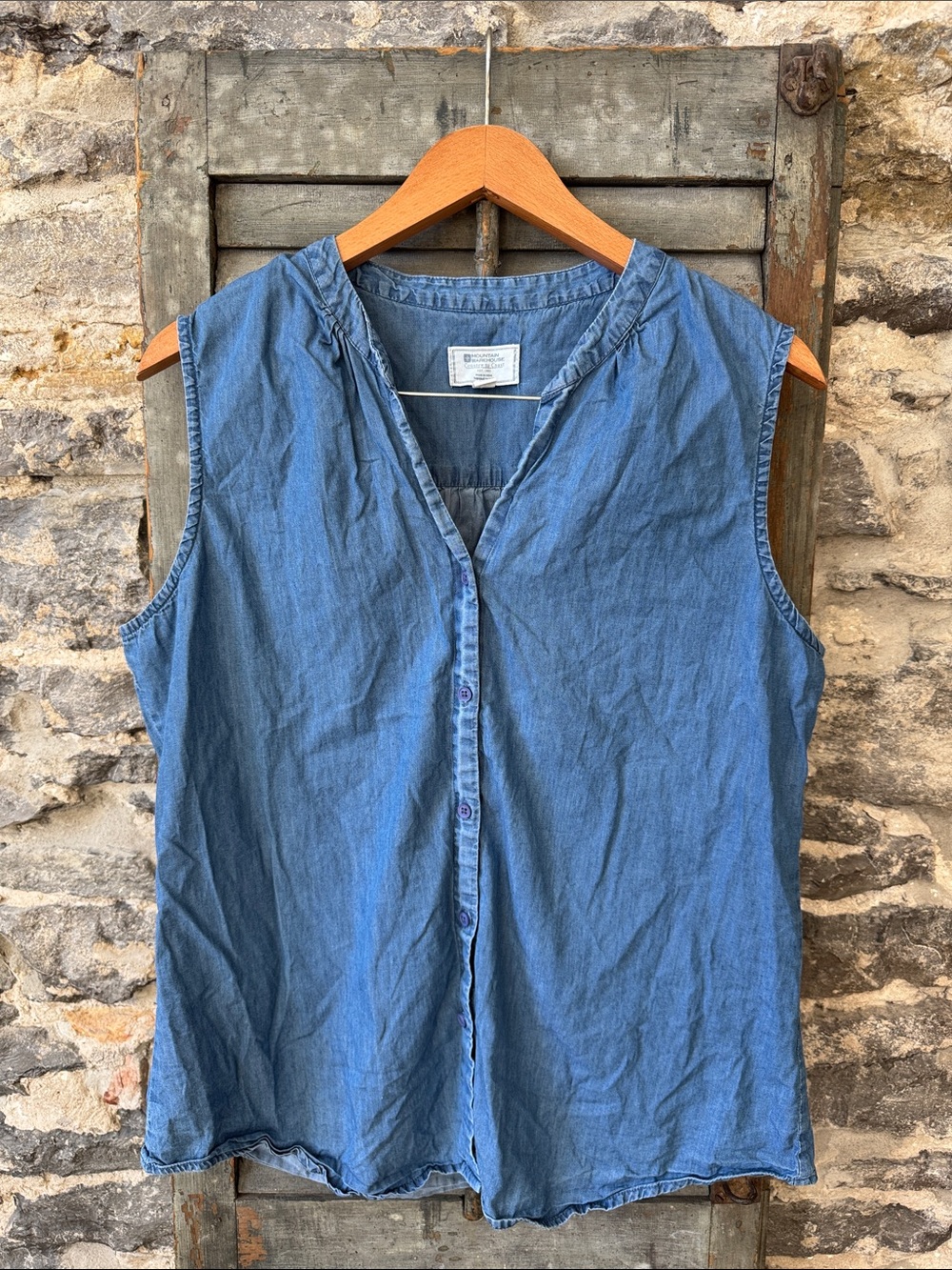 Chambray Sleeveless Button-Down